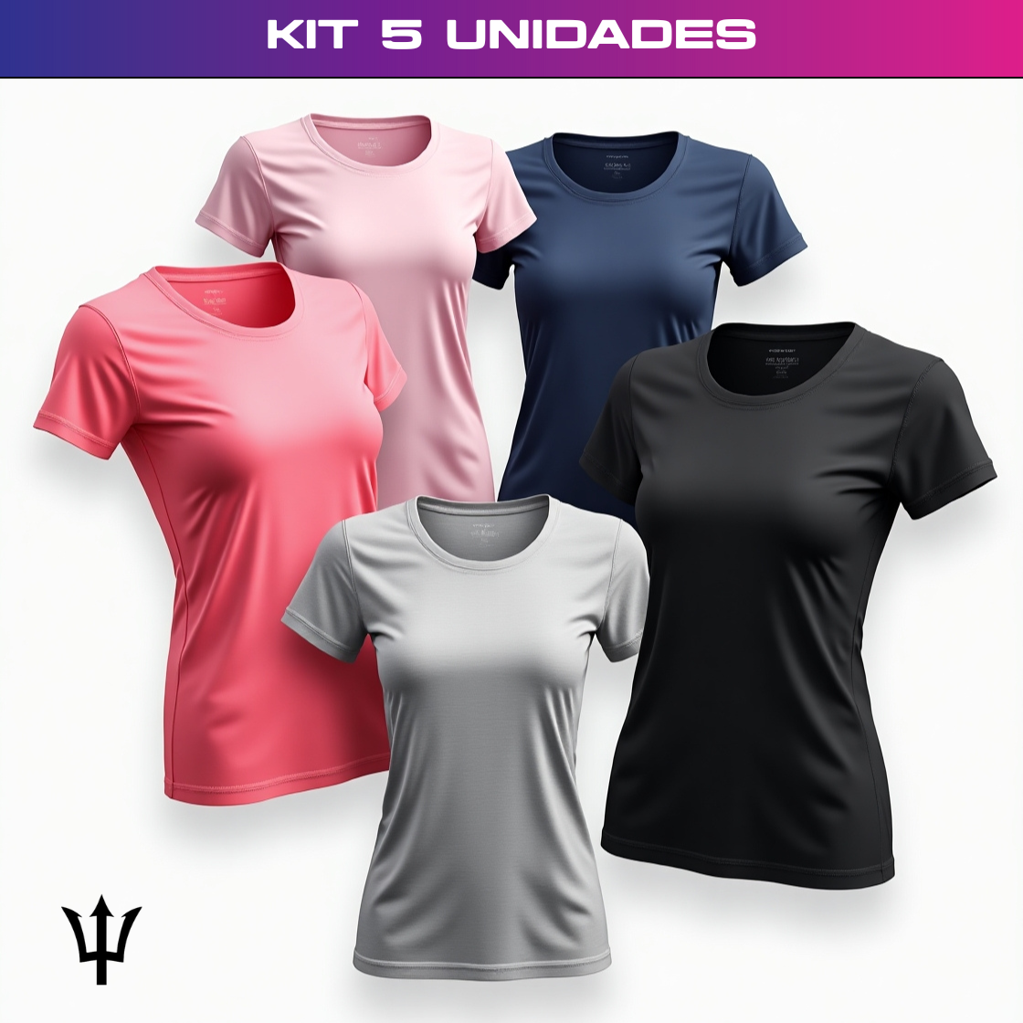Kit com 5 Camisetas Femininas Dry Fit Anti Suor + Proteção UV50 e Conforto Premium